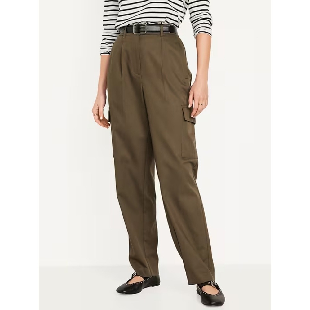 Old Navy Extra High Waisted Taylor Cargo Trouser Pants Size Large Reishi‎ Brown